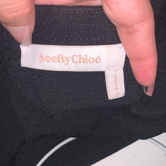 See By Chloe Black Tie Neck Crepe Blouse Size 34 - Picture 5 of 7